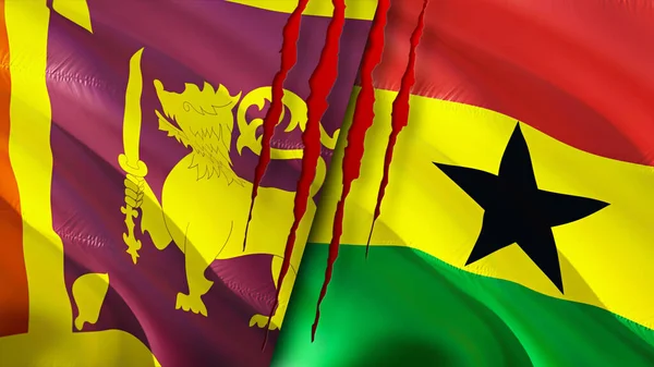 Sri Lanka Och Ghana Flaggor Med Ärr Koncept Viftar Med — Stockfoto