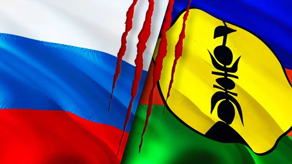 Rusland Nieuw Caledonië Vlaggen Met Litteken Concept Wuivende Vlag Weergave — Stockfoto