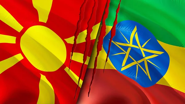 North Macedonia Ethiopia Flags Scar Concept Waving Flag Rendering North — Stock Photo, Image