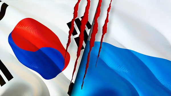 Flaggen Südkoreas Und San Marinos Mit Narbenkonzept Fahnenschwenken Rendering Konfliktkonzept — Stockfoto