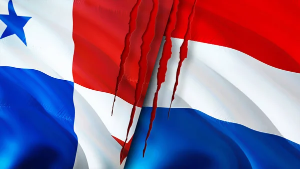 Панама Нідерланди Прапори Поняттям Шраму Прапор Рендеринг Конфлікт Між Нідерландами — стокове фото