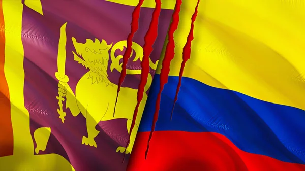 Sri Lanka Colombia Bandiere Con Concetto Cicatrice Bandiera Sventolante Rendering — Foto Stock