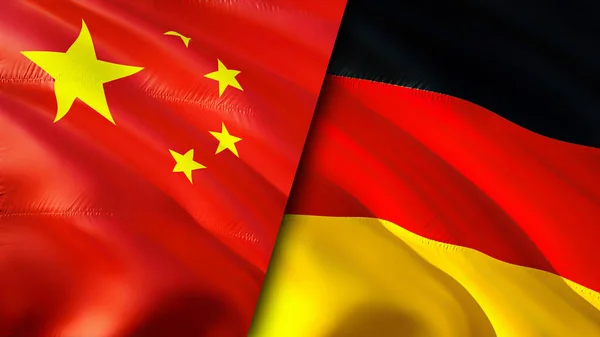 China and Germany flags. 3D Waving flag design. China Germany flag, picture, wallpaper. China vs Germany image,3D rendering. China Germany relations alliance and Trade,travel,tourism concep