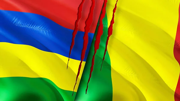 Mauritius Mali Flags Scar Concept Waving Flag Rendering Mauritius Mali — Stock Photo, Image