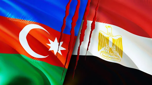 Azerbaijan and Egypt flags with scar concept. Waving flag,3D rendering. Azerbaijan and Egypt conflict concept. Azerbaijan Egypt relations concept. flag of Azerbaijan and Egypt crisis,war, attac