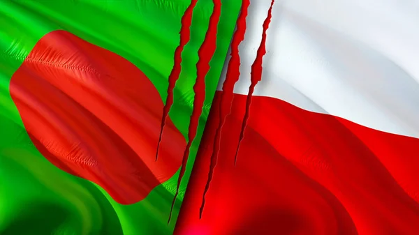 Banglades Lengyelország Megjelöli Sebhely Koncepciót Lengő Zászló Renderelés Banglades Lengyelország — Stock Fotó