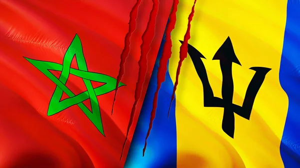 Marokko Und Barbados Flaggen Mit Narbenkonzept Fahnenschwenken Rendering Konfliktkonzept Marokko — Stockfoto