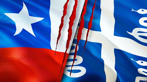Banderas Chile Martinica Con Concepto Cicatriz Bandera Ondeante Representación Chile — Foto de Stock