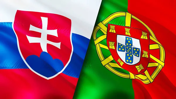 Slovakia and Portugal flags. 3D Waving flag design. Slovakia Portugal flag, picture, wallpaper. Slovakia vs Portugal image,3D rendering. Slovakia Portugal relations alliance and Trade,travel,touris