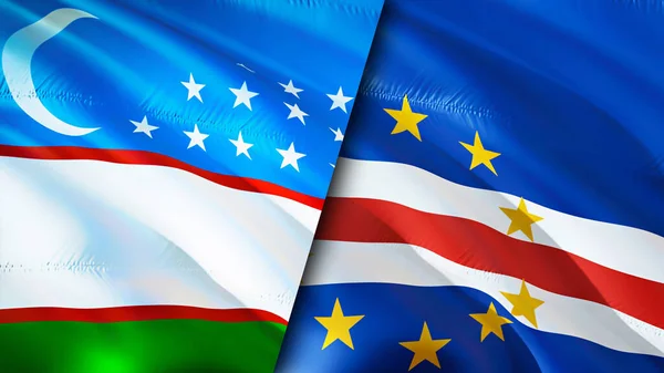 Uzbekistan and Cape Verde flags. 3D Waving flag design. Uzbekistan Cape Verde flag, picture, wallpaper. Uzbekistan vs Cape Verde image,3D rendering. Uzbekistan Cape Verde relations alliance an