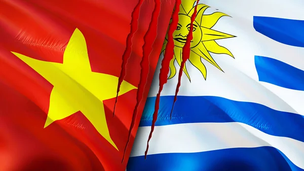 Vietnam and Uruguay flags. 3D Waving flag design. Vietnam Uruguay flag, picture, wallpaper. Vietnam vs Uruguay image,3D rendering. Vietnam Uruguay relations alliance and Trade,travel,tourism concep