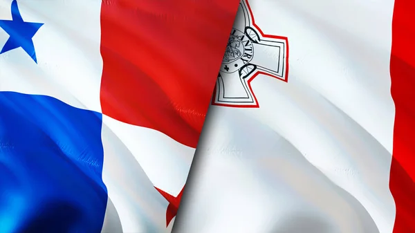 Панамські Мальтійські Прапори Waving Flag Прапор Панами Мальта Фото Шпалери — стокове фото