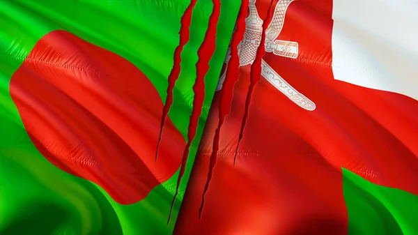 Bangladesh Oman Flag Med Koncept Vink Flag Rendering Bangladesh Oman - Stock-foto