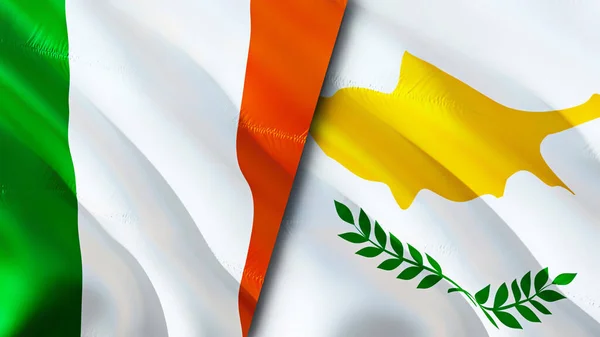 Ireland and Cyprus flags. 3D Waving flag design. Ireland Cyprus flag, picture, wallpaper. Ireland vs Cyprus image,3D rendering. Ireland Cyprus relations war alliance concept.Trade, tourism concep