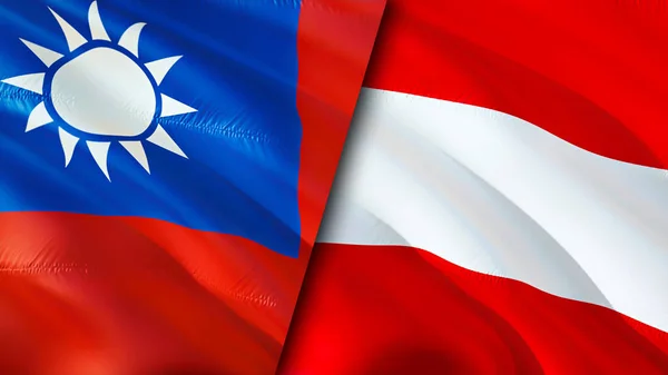 Taiwan and Austria flags. 3D Waving flag design. Taiwan Austria flag, picture, wallpaper. Taiwan vs Austria image,3D rendering. Taiwan Austria relations alliance and Trade,travel,tourism concep