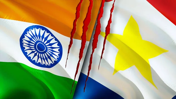 인도와 깃발에는 상처가 웨이브 플래그 렌더링 인도와 분쟁을 다루고 대한민국의 — 스톡 사진