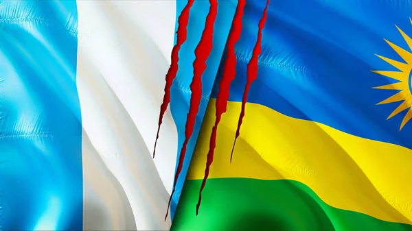 Guatemala and Rwanda flags with scar concept. Waving flag 3D rendering. Guatemala and Rwanda conflict concept. Guatemala Rwanda relations concept. flag of Guatemala and Rwanda crisis,war, attac