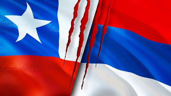 チリとセルビアの国旗には傷の概念がある 旗を振って3Dレンダリング チリとセルビアの紛争の概念 セルビア関係の概念 チリとセルビアの危機戦争攻撃コンプ — ストック写真