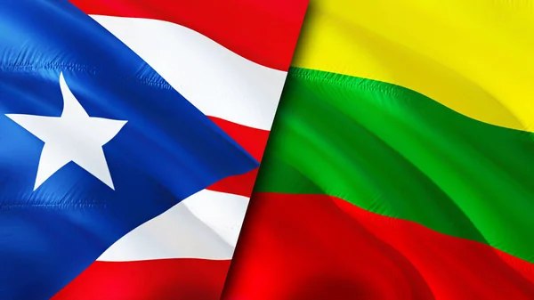 Puerto Rico and Lithuania flags. 3D Waving flag design. Puerto Rico Lithuania flag, picture, wallpaper. Puerto Rico vs Lithuania image,3D rendering. Puerto Rico Lithuania relations alliance an
