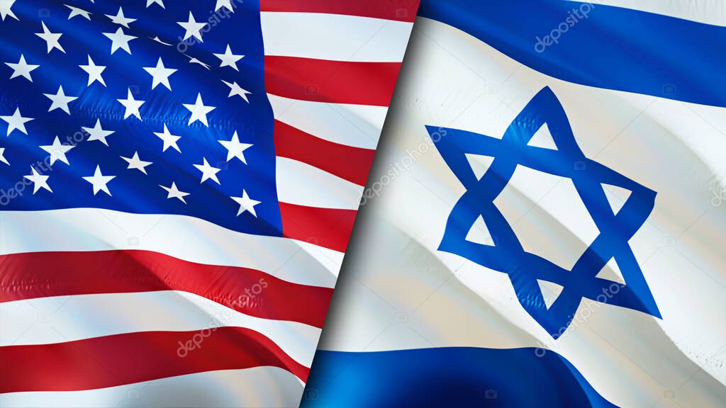 USA and Israel flags. 3D Waving flag design. USA Israel flag, picture, wallpaper. USA vs Israel image,3D rendering. USA Israel relations alliance and Trade,travel,tourism concep