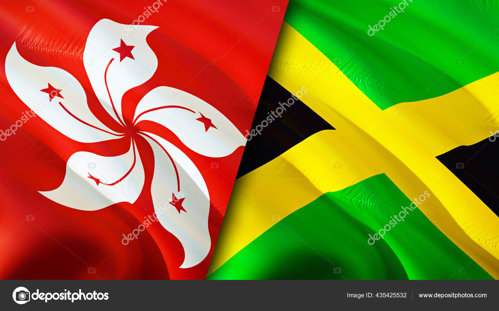 香港和牙买加的国旗3d波浪旗帜设计香港牙买加国旗香港与牙买加的图像3d渲染香港与牙买加的关系联盟及贸易 图库照片 C Borkus