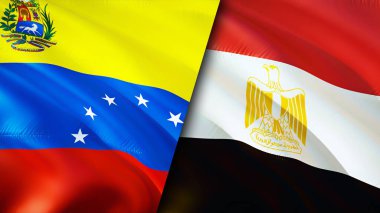 Venezuela ve Mısır bayrakları. 3 boyutlu dalgalanan bayrak tasarımı. Venezuela Mısır bayrağı, resim, duvar kağıdı. Venezuela, Mısır 'a karşı, görüntü 3 boyutlu. Venezuela Mısır ilişkileri ittifak ve ticaret, seyahat, turizm konsepti