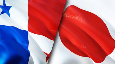 Panama ve Japonya bayrakları. 3 boyutlu dalgalanan bayrak tasarımı. Panama Japonya bayrağı, resim, duvar kağıdı. Panama, Japonya 'ya karşı 3 boyutlu görüntü. Panama Japonya ilişkileri ittifak ve ticaret, seyahat, turizm konsepti
