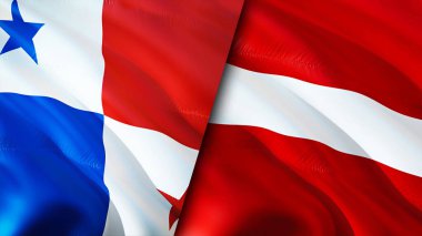 Panama ve Letonya bayrakları. 3 boyutlu dalgalanan bayrak tasarımı. Panama Letonya bayrağı, resim, duvar kağıdı. Panama, Letonya 'ya karşı, görüntü 3 boyutlu. Panama Letonya ilişkileri ittifak ve ticaret, seyahat, turizm konsepti