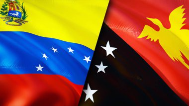 Venezuela ve Papua Yeni Gine bayrakları. 3 boyutlu dalgalanan bayrak tasarımı. Venezuela Papua Yeni Gine bayrağı, resim, duvar kağıdı. Venezuela, Papua Yeni Gine 'ye karşı, görüntü 3 boyutlu. Venezuela Papua Yeni Gine