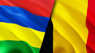 Mauritius ve Belçika bayrakları. 3 boyutlu dalgalanan bayrak tasarımı. Mauritius Belçika bayrağı, resim, duvar kağıdı. Mauritius, Belçika 'ya karşı, görüntü 3 boyutlu. Mauritius Belçika ilişkileri ittifak ve ticaret, seyahat, turnuva