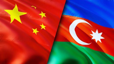Çin ve Azerbaycan bayrakları. 3 boyutlu dalgalanan bayrak tasarımı. Çin Azerbaycan bayrağı, resim, duvar kağıdı. Çin, Azerbaycan 'a karşı, görüntü 3 boyutlu. Çin Azerbaycan ilişkileri ittifak ve ticaret, seyahat, turnuva