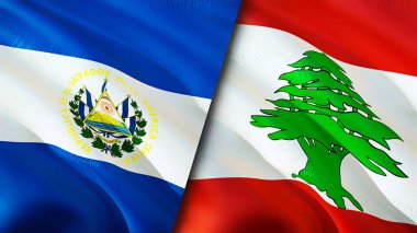 El Salvador ve Lübnan bayrakları. 3 boyutlu dalgalanan bayrak tasarımı. El Salvador Lübnan bayrağı, resim, duvar kağıdı. El Salvador, Lübnan 'a karşı, görüntü 3 boyutlu. El Salvador Lübnan ilişkileri savaş ittifakı