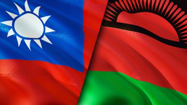 Tayvan ve Malavi bayrakları. 3 boyutlu dalgalanan bayrak tasarımı. Tayvan Malawi bayrağı, resim, duvar kağıdı. Tayvan, Malawi 'ye karşı, görüntü 3 boyutlu. Tayvan Malawi ilişkileri ittifak ve ticaret, seyahat, turizm konsepti