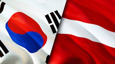 Güney Kore ve Letonya bayrakları. 3 boyutlu dalgalanan bayrak tasarımı. Güney Kore Letonya bayrağı, resim, duvar kağıdı. Güney Kore Letonya 'ya karşı, görüntü 3 boyutlu. Güney Kore Letonya ilişkileri ittifakı
