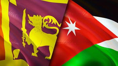 Sri Lanka ve Ürdün bayrakları. 3 boyutlu dalgalanan bayrak tasarımı. Sri Lanka Ürdün bayrağı, resim, duvar kağıdı. Sri Lanka, Jordan 'a karşı, görüntü 3 boyutlu. Sri Lanka Ürdün ilişkileri ittifak ve ticaret, seyahat, turnuva