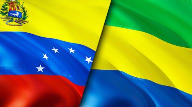 Venezuela ve Gabon bayrakları. 3 boyutlu dalgalanan bayrak tasarımı. Venezuela Gabon bayrağı, resim, duvar kağıdı. Venezuela Gabon 'a karşı, görüntü 3 boyutlu. Venezuela Gabon ilişkileri ittifak ve ticaret, seyahat, turizm konsepti