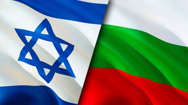 İsrail ve Bulgaristan bayrakları. 3 boyutlu dalgalanan bayrak tasarımı. İsrail Bulgaristan bayrağı, resmi, duvar kağıdı. İsrail, Bulgaristan 'a karşı, görüntü 3D. İsrail Bulgaristan ile ilişkiler ittifak ve ticaret, seyahat ve turizm kavramları