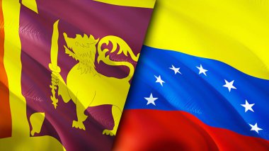 Sri Lanka ve Venezuela bayrakları. 3 boyutlu dalgalanan bayrak tasarımı. Sri Lanka Venezuela bayrağı, resim, duvar kağıdı. Sri Lanka, Venezuela 'ya karşı, görüntü 3 boyutlu. Sri Lanka Venezuela İlişkiler Birliği