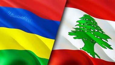 Mauritius ve Lübnan bayrakları. 3 boyutlu dalgalanan bayrak tasarımı. Mauritius Lübnan bayrağı, resim, duvar kağıdı. Mauritius Lübnan 'a karşı, görüntü 3 boyutlu. Mauritius Lübnan ilişkileri ittifak ve ticaret, seyahat, turnuva
