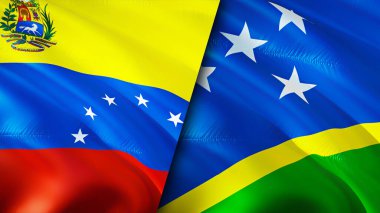 Venezuela ve Solomon Adaları bayrakları. 3 boyutlu dalgalanan bayrak tasarımı. Venezuela Solomon Adaları bayrağı, resim, duvar kağıdı. Venezuela, Solomon Adaları 'na karşı. Görüntü 3 boyutlu. Venezuela Solomon Adaları