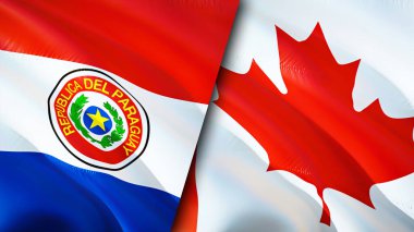 Paraguay ve Kanada bayrakları. 3 boyutlu dalgalanan bayrak tasarımı. Paraguay Kanada bayrağı, resim, duvar kağıdı. Paraguay, Kanada 'ya karşı, görüntü 3D. Paraguay Kanada ilişkileri ittifak ve ticaret, seyahat, turizm konsepti