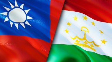 Tayvan ve Tacikistan bayrakları. 3 boyutlu dalgalanan bayrak tasarımı. Tayvan Tacikistan bayrağı, resim, duvar kağıdı. Tayvan, Tacikistan 'a karşı, görüntü 3 boyutlu. Tayvan Tacikistan ilişkileri ittifak ve ticaret, seyahat, turnuva