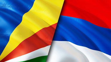 Seyşeller ve Sırbistan bayrakları. 3 boyutlu dalgalanan bayrak tasarımı. Seyşeller Sırbistan bayrağı, resmi, duvar kağıdı. Seyşeller, Sırbistan 'ın 3D görüntüsüne karşı. Seyşeller Sırbistan ilişkileri ittifak ve Ticaret, seyahat, turnuva