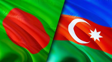 Bangladeş ve Azerbaycan bayrakları. 3 boyutlu dalgalanan bayrak tasarımı. Bangladeş Azerbaycan bayrağı, resim, duvar kağıdı. Bangladeş, Azerbaycan 'a karşı, görüntü 3 boyutlu. Bangladeş Azerbaycan ilişkileri ittifakı