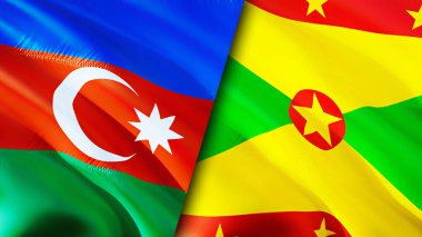 Azerbaycan ve Grenada bayrakları. 3 boyutlu dalgalanan bayrak tasarımı. Azerbaycan Grenada bayrağı, resim, duvar kağıdı. Azerbaycan, Grenada 'ya karşı, görüntü 3 boyutlu. Azerbaycan Grenada ilişkileri ittifakı