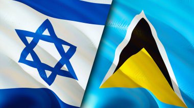 İsrail ve Saint Lucia bayrakları. 3 boyutlu dalgalanan bayrak tasarımı. İsrail Saint Lucia bayrağı, resim, duvar kağıdı. İsrail, Saint Lucia 'ya karşı, görüntü 3 boyutlu. İsrail Saint Lucia İttifakı