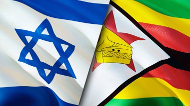 İsrail ve Zimbabwe bayrakları. 3 boyutlu dalgalanan bayrak tasarımı. İsrail Zimbabwe bayrağı, resim, duvar kağıdı. İsrail, Zimbabwe 'ye karşı, görüntü 3 boyutlu. İsrail Zimbabve ilişkileri ittifak ve ticaret, seyahat, turizm konsepti