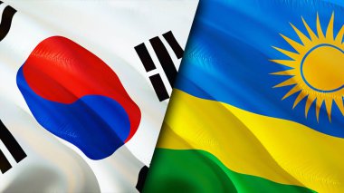 Güney Kore ve Ruanda bayrakları. 3 boyutlu dalgalanan bayrak tasarımı. Güney Kore Ruanda bayrağı, resim, duvar kağıdı. Güney Kore, Ruanda 'ya karşı, görüntü 3D. Güney Kore Rwanda ilişkileri