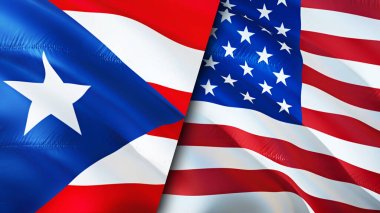 Puerto Rico and USA flags. 3D Waving flag design. Puerto Rico USA flag, picture, wallpaper. Puerto Rico vs USA image,3D rendering. Puerto Rico USA relations alliance and Trade,travel,tourism concep clipart