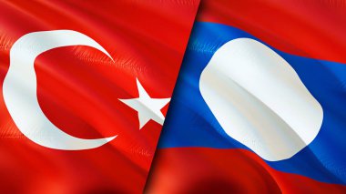Hindi ve Laos bayrakları. 3 boyutlu dalgalanan bayrak tasarımı. Hindi Laos bayrağı, resim, duvar kağıdı. Türkiye, Laos 'a karşı imaj, 3D görüntüleme. Türkiye İlişkiler İttifak ve Ticaret, Seyahat ve Turizm Konseptini Laos